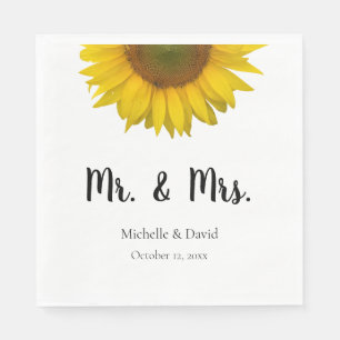 Serviette En Papier Sunflower Mr & Mrs Mariage Élégante Typographie