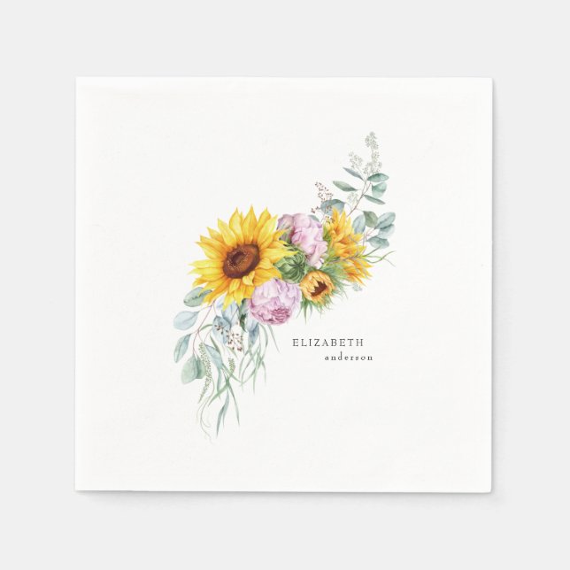 Serviette En Papier Sunflower Peony Fête des mariées Cocktail personna (Devant)