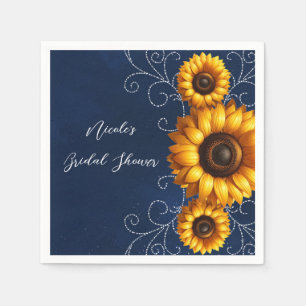 Serviette En Papier Sunflower Sparkle Blue Rustic Glam Fête des mariée