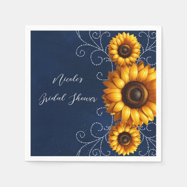 Serviette En Papier Sunflower Sparkle Blue Rustic Glam Fête des mariée (Devant)