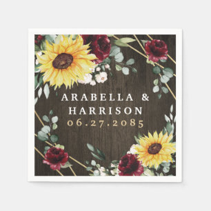 Serviette En Papier Sunflowers Bourgogne Rose Russe Mariage géométriqu