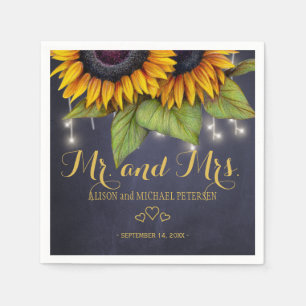 Serviette En Papier Sunflowers chalkboard mr et mrs script mariage