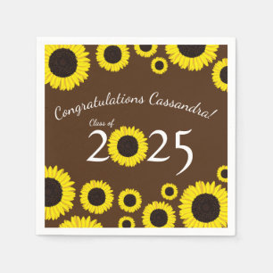 Serviette En Papier Sunflowers Country Graduation Party Brown Napkins