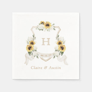 Serviette En Papier Sunflowers Hydrangea Crest Mariage Monogramme