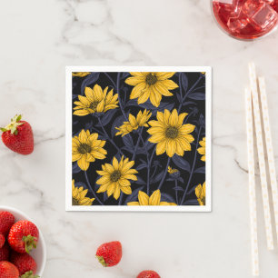 Serviette En Papier Sunroot, tournesol sauvage en jaune et bleu