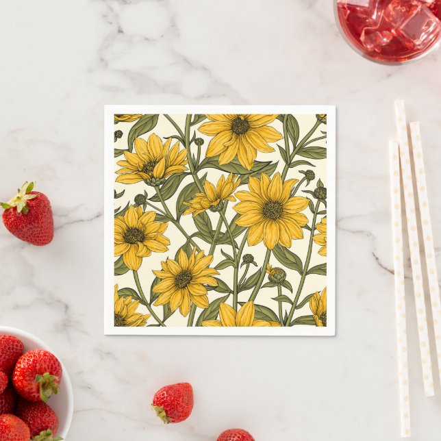 Serviette En Papier Sunroot, tournesol sauvage sur blanc (En situation)