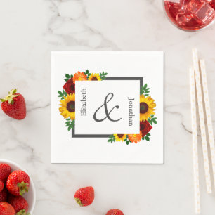Serviette En Papier Sunset Sunflower Rose Floral Mariage