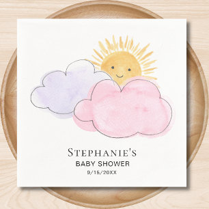 Serviette En Papier Sunshine Nuages Baby shower de fille rose