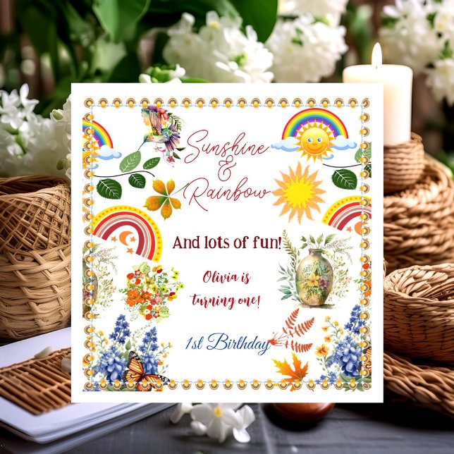 Serviette En Papier Sunshine Rainbow Spring Garden Butterfly Anniversa (Sunshine Rainbow Spring Garden Butterfly Birthday Napkins)