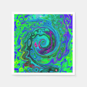Serviette En Papier Super Abstrait Retro Green et Blue Swirl