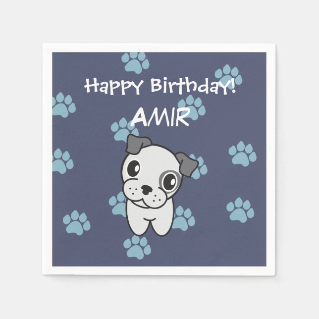Serviette En Papier Super mignonne gris et bleu Bulldog Anniversaire N (Devant)