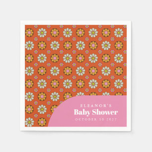 Serviette En Papier Super Retro 60s Fleurs Baby shower orange Personna