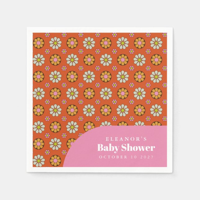 Serviette En Papier Super Retro 60s Fleurs Baby shower orange Personna (Devant)