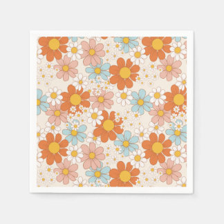 Serviette En Papier Super Retro Daisy Orange Blue Cream