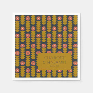 Serviette En Papier Super Retro les années 70 Floral Gold Blue Mariage