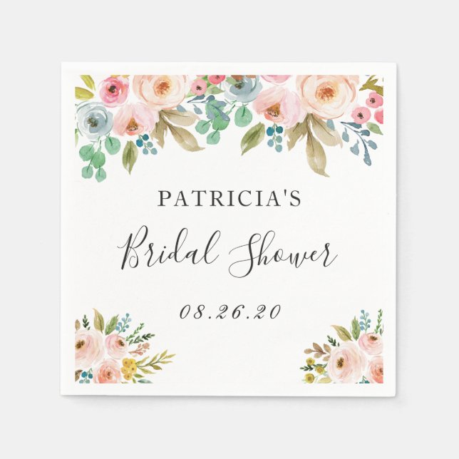 Serviette En Papier Superbe aquarelle Pastel Fête des mariées florale (Devant)