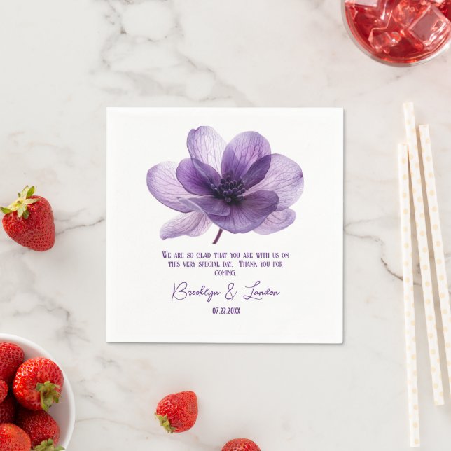 Serviette En Papier Superbe Mariage de fleurs violettes (En situation)