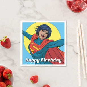 Serviette En Papier Supergirl volant en costume bleu