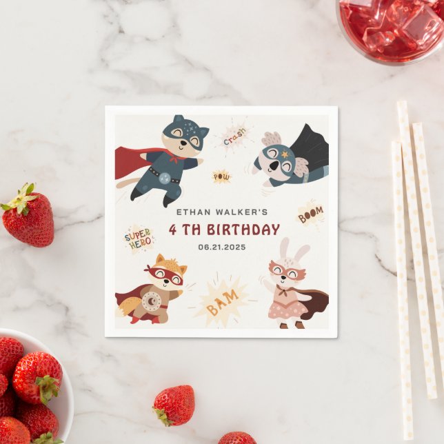 Serviette En Papier Superhero Animaux Belle fête Animaux Anniversaires (En situation)