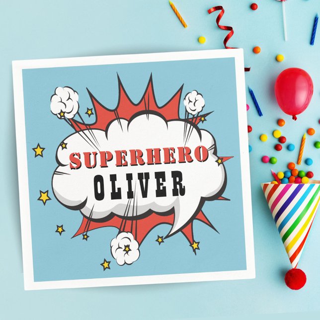 Serviette En Papier Superhero Comic Speech Bubble Boy Anniversaire Par (Créateur téléchargé)
