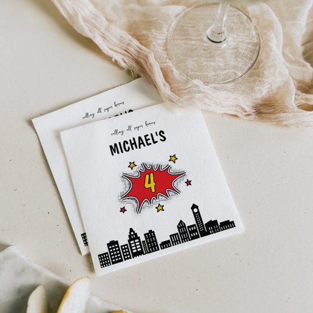 Serviette En Papier Superhero dynamique 4e anniversaire (Créateur téléchargé)