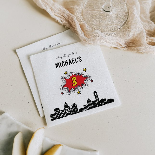 Serviette En Papier Superhéros dynamique 3e anniversaire (Créateur téléchargé)
