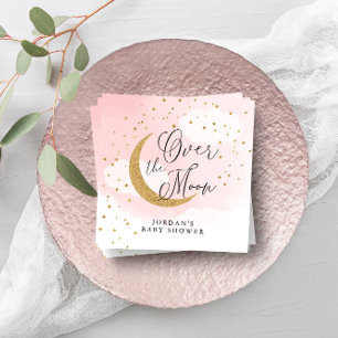 Serviette En Papier Sur la lune Gold & Baby shower rose Personnalisé