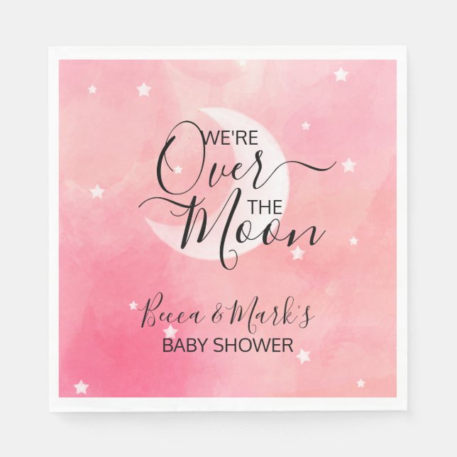 Serviette En Papier Sur la lune Merci rose Baby shower serviettes (Devant)