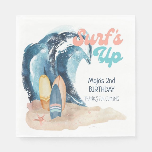 Serviette En Papier Surf | Anniversaire de enfant de surf de plage tro (Devant)