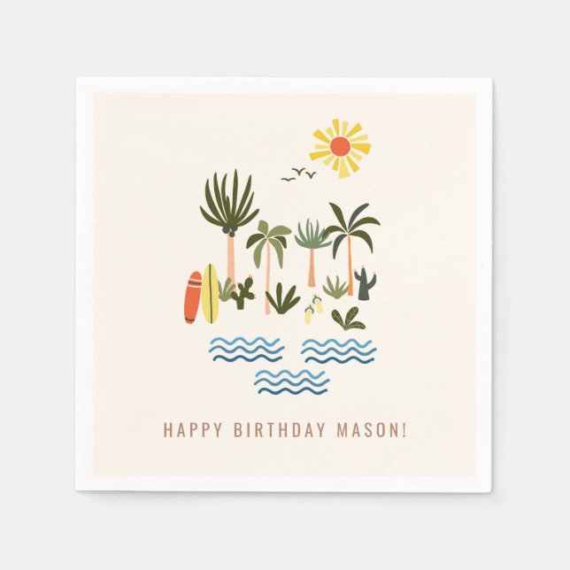 Serviette En Papier Surf d'été Anniversaire (Devant)