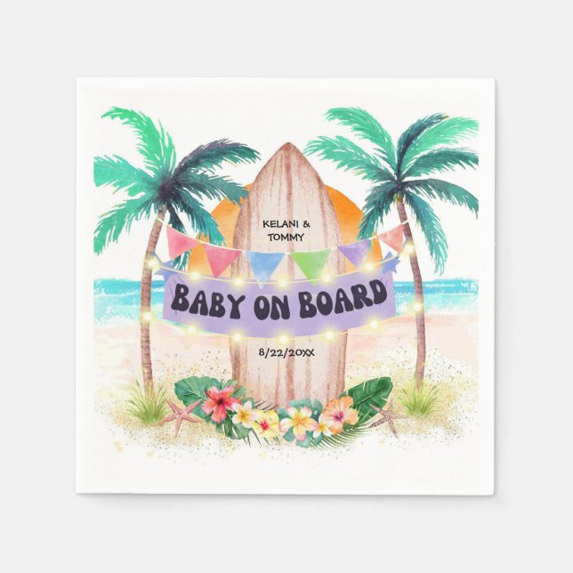 Serviette En Papier Surf et mer | Baby On Board Beach Baby shower (Devant)