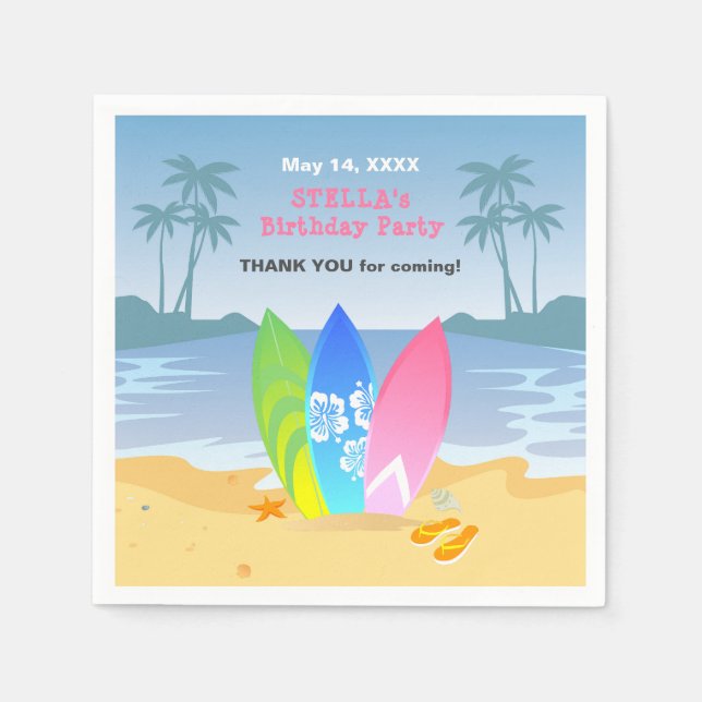 Serviette En Papier Surf Fille fête d'anniversaire (Devant)
