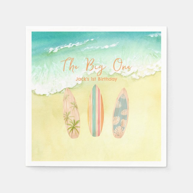 Serviette En Papier Surf Up Napkins The Big One Surfer Anniversaire (Devant)