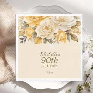 Serviette En Papier Surprise Florale Crème Ivoire Jaune Élégant 90ème