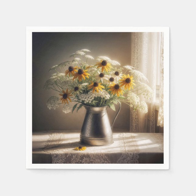 Serviette En Papier Susan Bouquet aux yeux noirs sur dentelle (Devant)