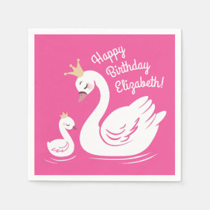 Serviette En Papier Swan 1er anniversaire Baby shower de fête rose
