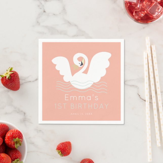 Serviette En Papier Swan Princess Moderne rose fille Anniversaire (En situation)