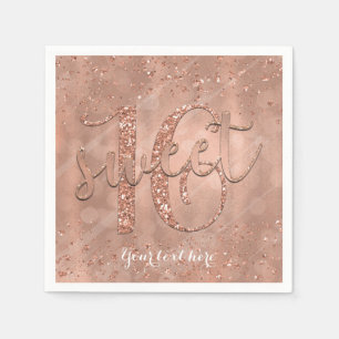 Serviette En Papier Sweet 16 Anniversaire Faux Rose Gold Parties scint