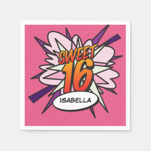Serviette En Papier SWEET 16 Anniversaire Fun Retro Comic Book Rose