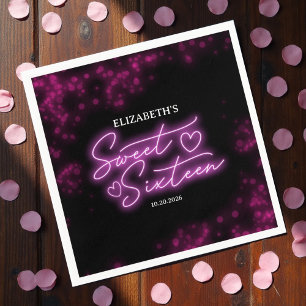 Serviette En Papier Sweet 16 Anniversaire Hot rose Neon Fête Foncé