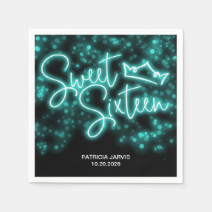 Serviette En Papier Sweet 16 Anniversaire Neon Turquoise Neon Glow Dar