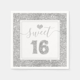 Serviette En Papier Sweet 16 Argent Faux Parties scintillant fête d'an