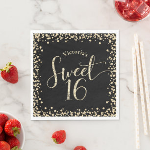 Serviette En Papier Sweet 16 Chic Black Gold Parties scintillant Confe
