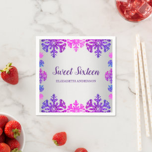 Serviette En Papier Sweet 16 Flocon de neige hivernal Anniversaire
