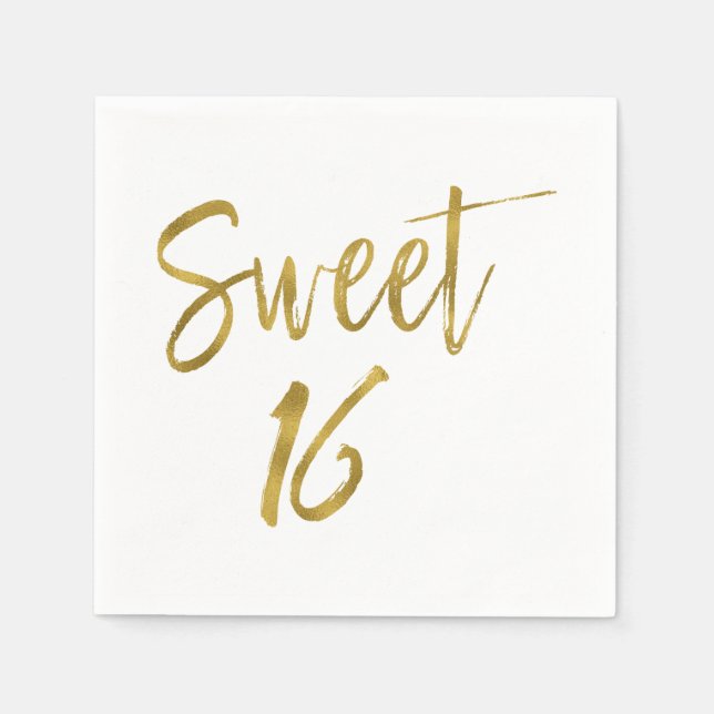 Serviette En Papier Sweet 16 Gold Foil Anniversaire serviettes (Devant)