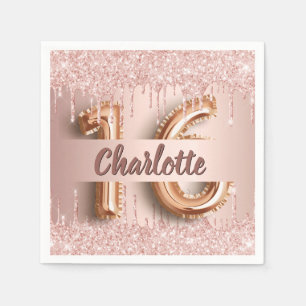 Serviette En Papier Sweet 16 gouttes d'or rose