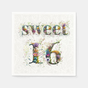 Serviette En Papier Sweet 16 Joyeux Anniversaire Fleur sauvage Texte