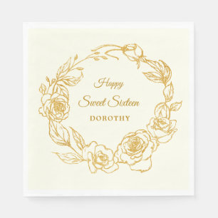 Serviette En Papier Sweet 16 Luxe Gold Rose ivoire Cocktail