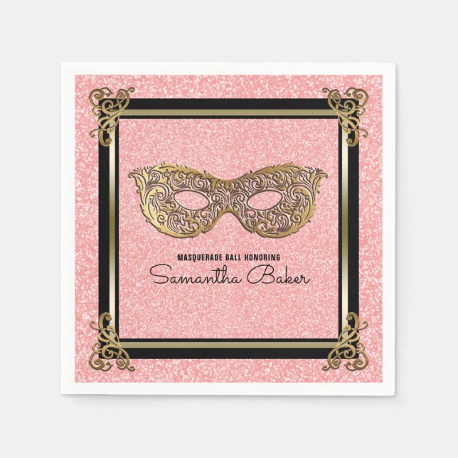 Serviette En Papier Sweet 16 Masquerade fête d'anniversaire | Sweet si (Devant)
