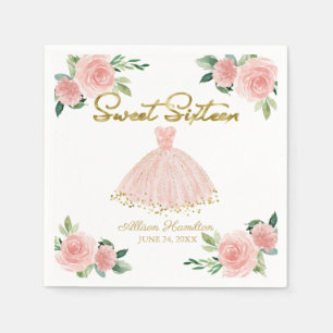 Serviette En Papier Sweet 16 Napkins Blush Gown rose Floral